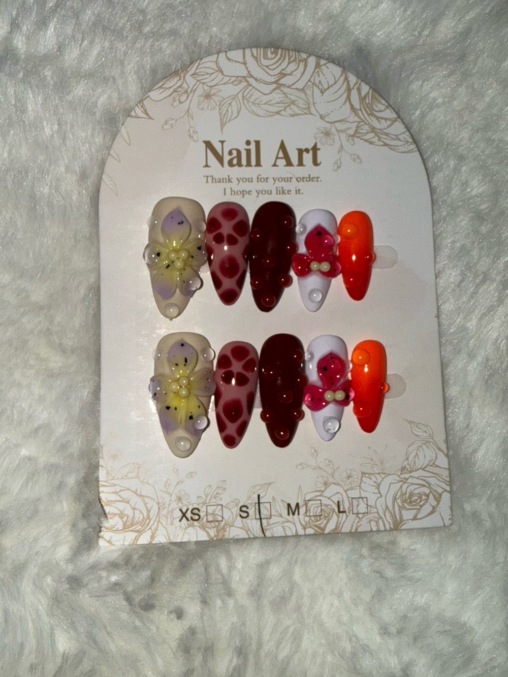 Multicolor Floral Press On Nail Set (Size Small)